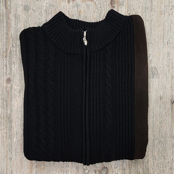 Vintage Tagio Cable Knit Cardigan Zip Sweater, Wool Suede Black/ Brown, Men's XL - Picture 5 of 5